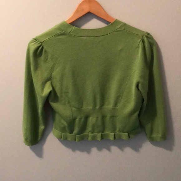 Green ruffled waist length cardigan - Picture 2 of 2